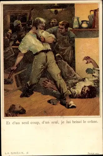 Künstler Litho Heyer, La Greve 9, Männer bei einer Prügelei im Wirtshaus