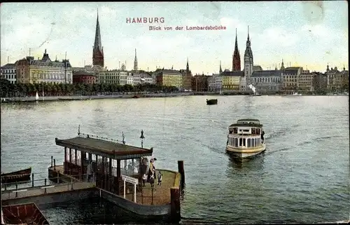 Ak Hamburg Mitte Altstadt, Blick von der Lombardsbrücke, Barkasse, Anlegestelle