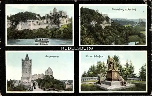Ak Bad Kösen Naumburg an der Saale, Rudelsburg, Saaleck, Burgeingang, Bismarckdenkmal