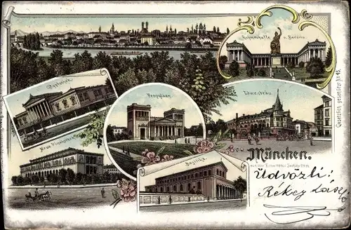 Litho München, Ruhmeshalle, Propyläen, Glyptothek, Pinakothek, Löwenbräu, Basilika