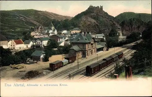 Ak Altenahr im Ahrtal, v. schwarzen Kreuz, Bahnhof