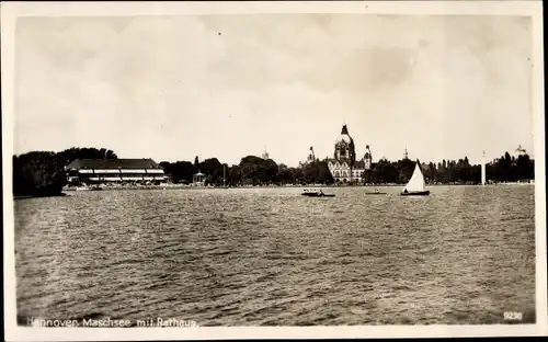 Ak Hannover in Niedersachsen, Maschsee, Boote, Rathaus, 1941