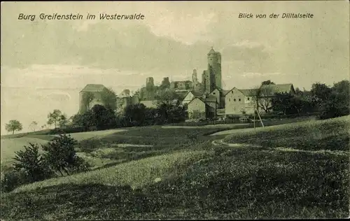Ak Greifenstein im Westerwald Hessen, Burg Greifenstein, Blick von der Dilltalseite