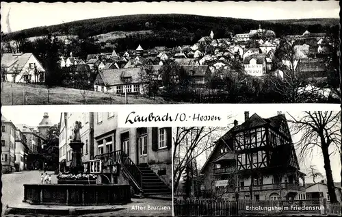 Ak Laubach in Hessen, Alter Brunnen, Erholungsheim Friedensruh, Solms-Laubach'sche Bücherstube