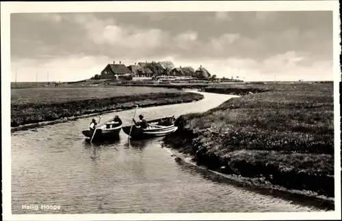 Ak Hallig Hooge in Nordfriesland, Ruderpartie, Fluss