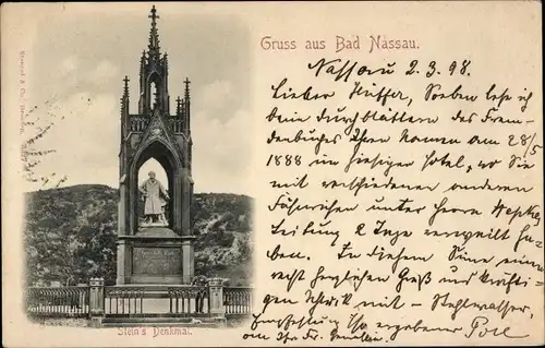 Ak Nassau an der Lahn, Stein's Denkmal