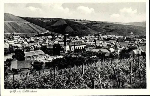 Ak Wallhausen bei Bad Kreuznach, Blick auf den Ort mit Weinberg