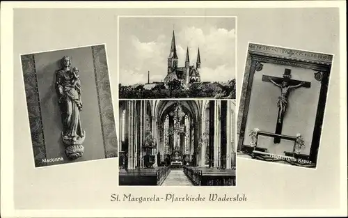 Ak Wadersloh in Westfalen, St. Margareta Pfarrkirche, Innenansicht, Madonna, Kreuz