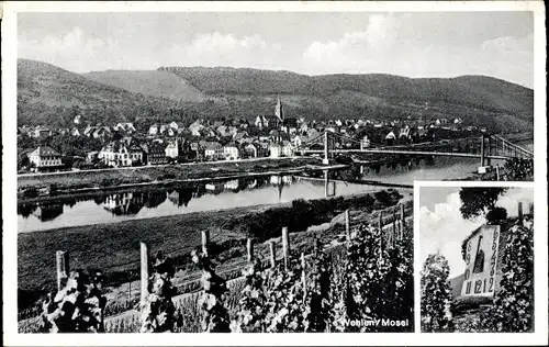 Ak Bernkastel Kues an der Mosel, Blick auf den Ort, Weinberg, Sonnenuhr