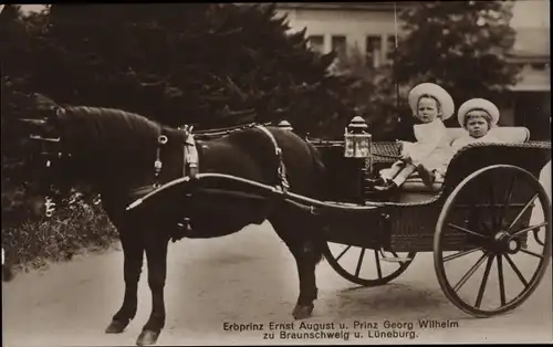 Ak Erbprinz Ernst August und Prinz Georg Wilhelm zu Braunschweig und Lüneburg, Kutsche, Portrait