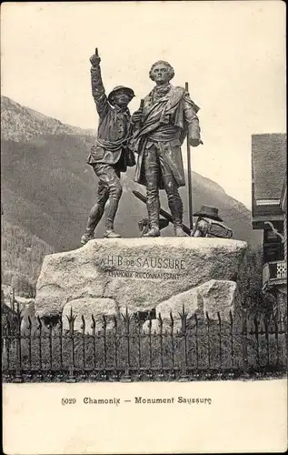 Ak Chamonix Mont Blanc Haute Savoie, Monument Saussure