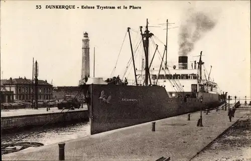 Ak Dunkerque Dünkirchen Nord, Ecluse Trystram, Le Phare, Dampfer