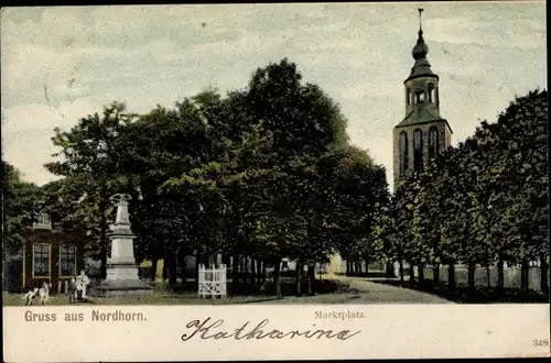 Ak Nordhorn in der Grafschaft Bentheim, Marktplatz, Denkmal