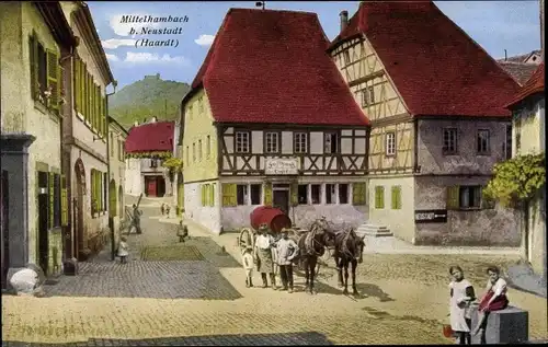 Ak Mittelhambach Neustadt an der Weinstraße, Straßenpartie im Ort, Gasthaus