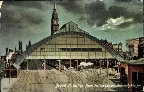 Mondschein Ak Philadelphia Pennsylvania USA, Broad St, Station from Switch Tower