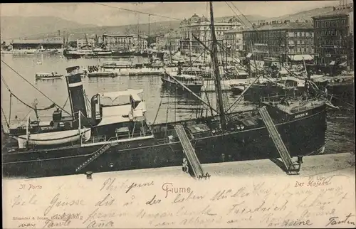 Ak Rijeka Fiume Kroatien, Hafenpartie, Dampfer Aurora M