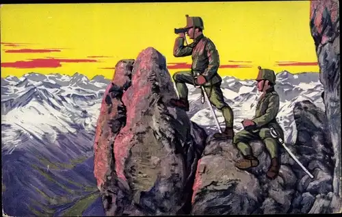 Ak Alpenkrieg, KuK Soldaten im Gebirge, Offiziere, Aufklärung, I WK