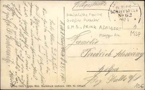 Ak Deutsches Kriegsschiff, SMS Prinz Adalbert, Großer Kreuzer