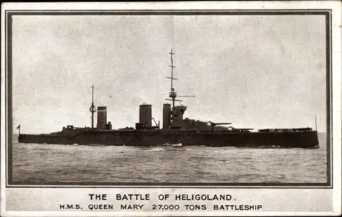 Ak Britisches Kriegsschiff, HMS Queen Mary, Schlachtkreuzer, Battle of Heligoland