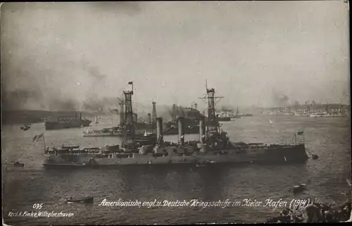 Ak Kiel in Schleswig Holstein, US Amerikanisches Kriegsschiff, USS Connecticut Klasse im Hafen 1914