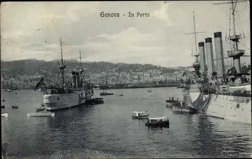 Ak Genova Genua Liguria, US Amerikanische Kriegsschiffe im Hafen