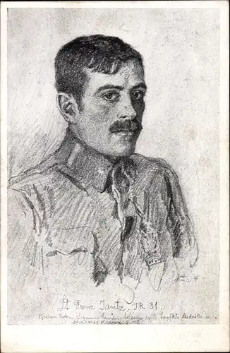 Künstler Ak KuK Leutnant Franz Jantz, Inf. Rgt. 31, Portrait