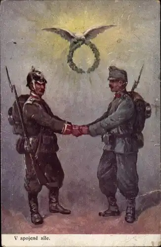 Ak V spojene sile, KuK Soldat, deutscher Soldat, Uniformen, Waffenbrüderschaft