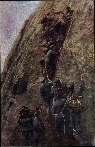 Ak Österreichische Gebirgstruppen beim Bergsteigen, KuK Armee, Alpenkrieg
