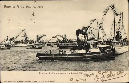 Ak Buenos Aires Argentinien, Escuadra Brasilera entrando a la Darsena Norte