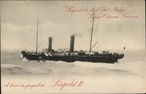 Ganzsachen Ak Belgien, Fährschiff Leopold II, Linie Ostende Dover