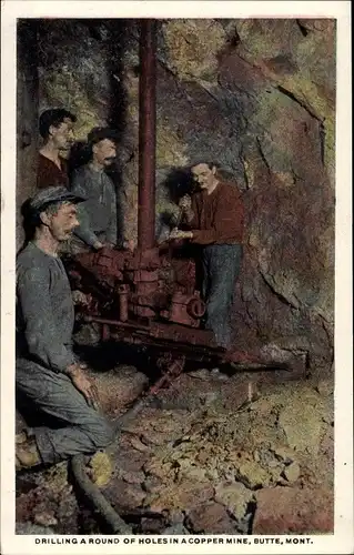 Ak Butte Montana USA, Drilling a round of holes in a copper mine, Bergleute