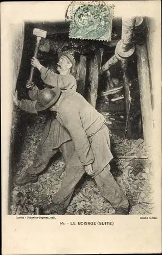 Ak Le Boisage, Suite, Bergleute im Stollen