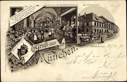 Vorläufer Litho München Bayern, Kgl. Hofbräuhaus, Innenansicht, 1895