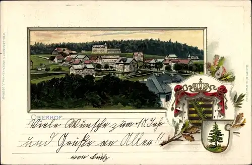 Präge Wappen Litho Oberhof im Thüringer Wald, Totalansicht der Ortschaft