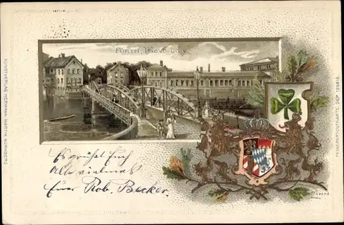 Präge Wappen Litho Fürth in Mittelfranken Bayern, Maxbrücke