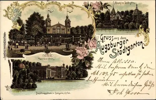 Litho Augsburg in Schwaben, Stadtgarten, Restauration, Kaffeehaus
