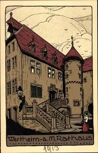 Steindruck Ak Wertheim am Main, Rathaus