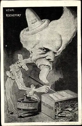 Künstler Ak Schriftsteller und Politiker Henri Rochefort, Karikatur