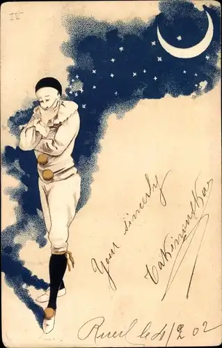 Litho Pierrot, Sternenhimmel, Mondsichel