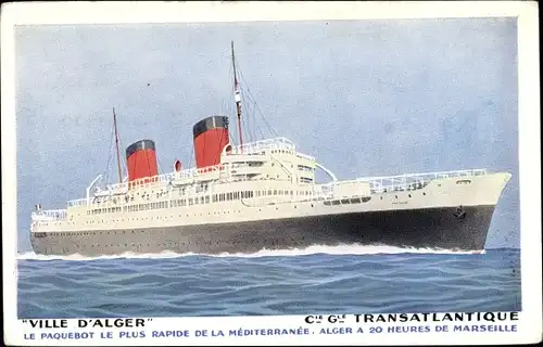 Ak Le Paquebot Ville d'Alger, Dampfschiff, Dampfer, CGT, French Line