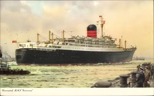 Künstler Ak RMS Ivernia, Dampfer, Dampfschiff, Cunard Line