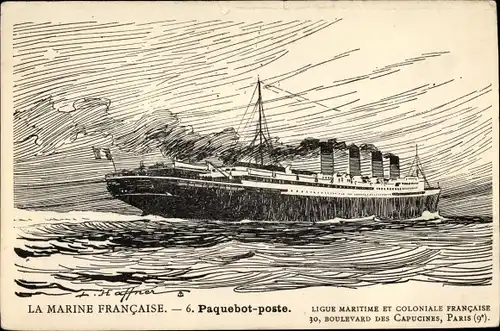 Künstler Ak Haffner, L., La Marine Francaise, Paquebot poste, Dampfer, Dampfschiff