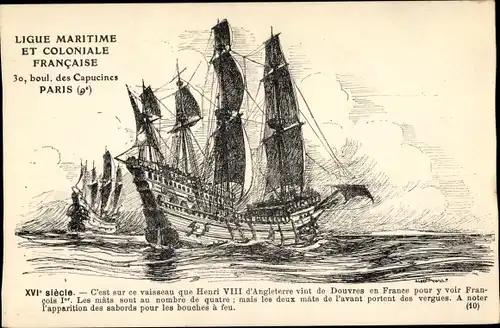 Ak Ligue Maritime et Coloniale Francaise, Segelschiff