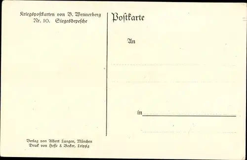 Künstler Ak Wennerberg, B., Siegesdepesche, Kaiserliche Fahne, Deutsche Soldaten