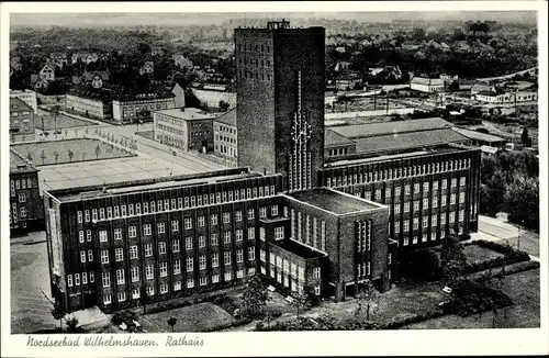 Ak Wilhelmshaven in Niedersachsen, Rathaus, Luftbild