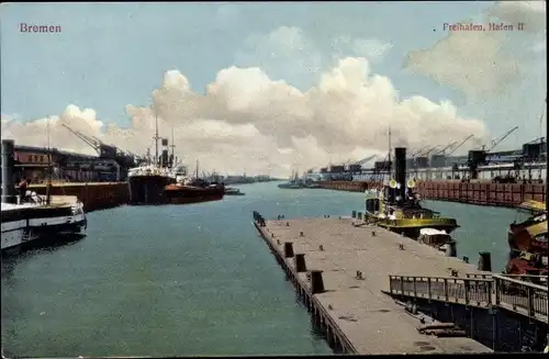 Ak Hansestadt Bremen, Freihafen, Hafen II