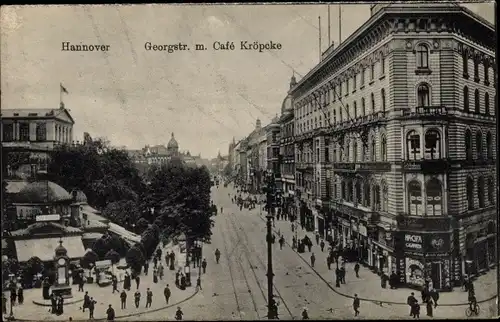 Ak Hannover in Niedersachsen, Georgstraße mit Cafe Kröpcke