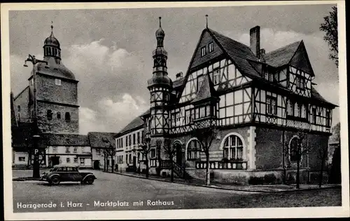 Ak Harzgerode am Harz, Marktplatz, Rathaus