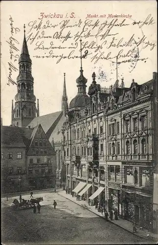 Ak Zwickau in Sachsen, Markt mit Marienkirche