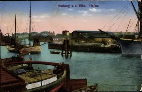 Ak Hamburg Harburg, Hafen